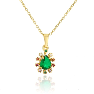 Collana occhio del male in oro 18K con gemma a pera verde e zirconi multicolore