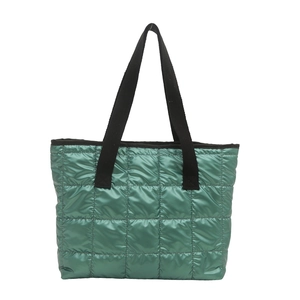 Sac fourre-tout matelassé vert type doudoune avec poignées noires et grande capacité