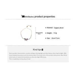 Détails du bracelet papillon en zircon avec chaîne ajustable de 26cm en cuivre et infos