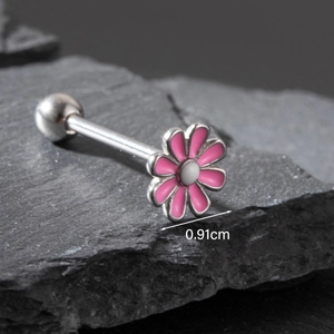 Piercing de langue en acier inoxydable avec marguerite rose en émail de 0,91 cm