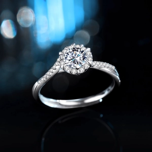 Elegant 925 sterling silver snowflake moissanite engagement ring with classic halo design
