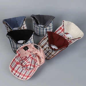 Plaid pattern cotton baseball cap with C letter embroidery in various pastel colors