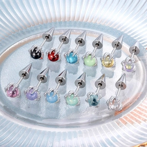 Dragon Claw Ear Cartilage Stud Stainless Steel Copper Zircon Piercing Earring With Cone Spike Back Punk Gothic Jewelry