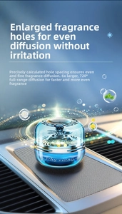 Solar powered car aromatherapy diffuser with rotating blue shell and 720 degree scent vents