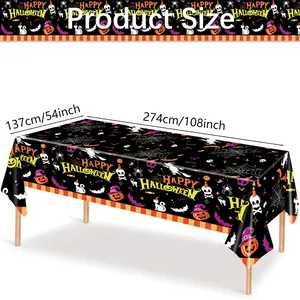 Halloween disposable plastic tablecloth featuring pumpkin and bat patterns 137x274cm