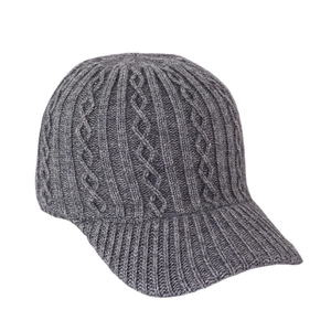 Women's dark grey cable knit baseball cap with ribbed brim for autumn and winter warmth