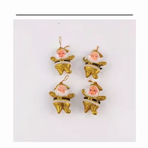 Set of four gold glitter Santa Claus ornaments for Christmas tree hanging decoration