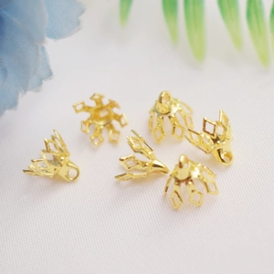 14K gold filled snowflake flower bead caps with loops for DIY jewelry making