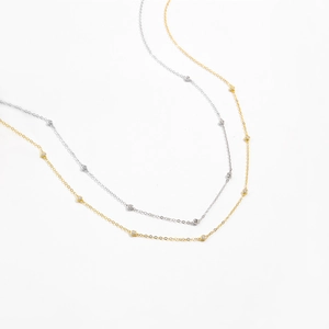 Minimalist S925 sterling silver chain necklace with inlaid circular zircon accents