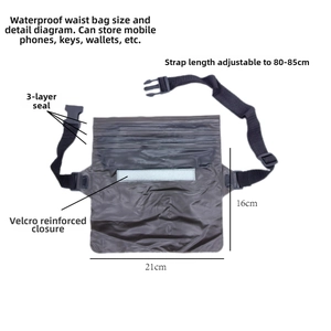 Detail of waterproof waist bag showing triple seal lock and adjustable buckle strap