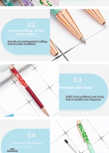 Detailed view of DIY dried flower pens with metallic finish and refill replacement