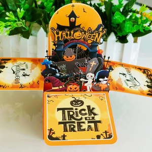 3D pop-up Halloween greeting card featuring pumpkins ghosts and haunted castle scene