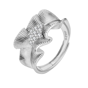 Elegant S925 sterling silver ring with pleated silk skirt design and sparkling cubic zirconia