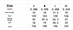 Size chart for women's lace patchwork top showing measurements for S, M, L, and XL