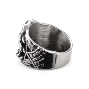 Vintage Viking stainless steel ring with embossed patterns and brushed metal interior