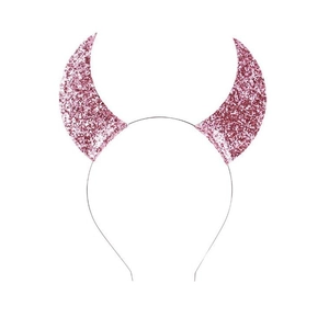 Pink sequin devil horn headband with glitter detail for Halloween party cosplay
