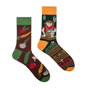 Asymmetric vegetable farm cartoon patterned crew socks in creative cotton knit design
