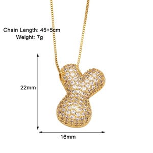 Detailed size specifications for the gold-plated zircon pendant necklace with measurements