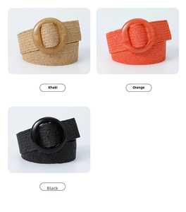 Detailed weave texture of PP straw elastic belts in khaki, orange, and black finishes