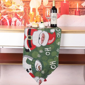 Detail of Christmas table runner with Ho Ho Ho text, Santa and snowman knitting patterns