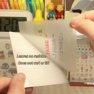 Translucent waterproof sticky notes shown being peeled off without leaving glue residue