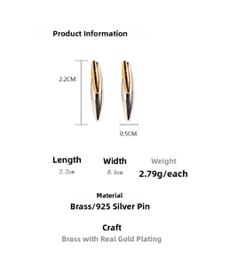 Detailed technical drawing showing 2.2cm length and dimensions of two-tone stud earrings