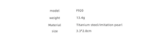 Detailed specifications for titanium steel and imitation pearl earrings, model F920