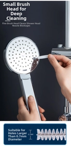 Close-up of mini brush cleaning shower head nozzles suitable for holes over 0.7mm