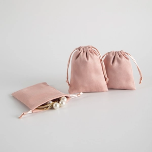 Rosa Samt Kordelzug Schmuckbeutel Set, weiche Velours Geschenkverpackung Taschen für Artikel.