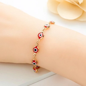 Bracciale Malocchio Rame Placcato Oro Argento Smalto Rosso Catena A Maglie Regolabile Gioielli Per Donna