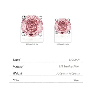 Boucles d'oreilles en argent 925 avec pierres roses rondes, options de 6mm et 8mm