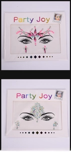 Detail of pink and iridescent face crystal gems in crown patterns for makeup styling