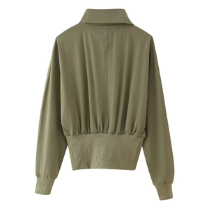 Veste vert olive à manches chauve-souris avec taille élastique et poignets côtelés, dos