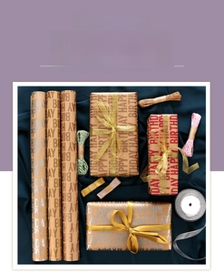 Detail view of premium metallic birthday wrapping paper with Happy Birthday typography