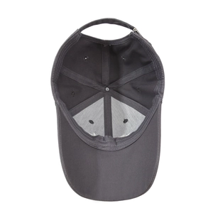 Deep grey cotton baseball cap with adjustable strap and breathable vents interior view