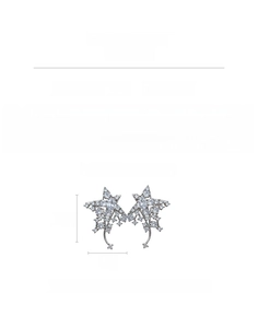 Detail showing 3.2cm star earrings with dimensions, copper material and zircon stones