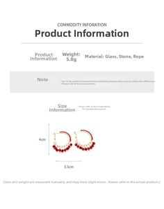 Detailed size chart for red glass bead earrings with weight and material specifications