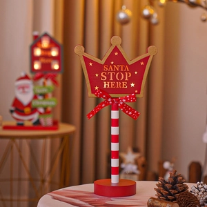 Weihnachts-LED-Holzschild-Tischleuchte Ornament Santa Stop Here North Pole Feiertagsparty Atmosphäre Tischdeko