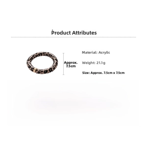 Detail view of leopard print acrylic beaded bracelet with gold metal bead and size specs
