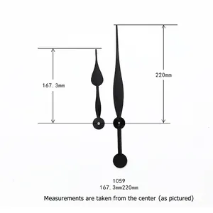 Black quartz clock hands set model 1059 measured from center in 167.3mm and 220mm