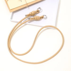 Minimalist khaki leather phone strap with stylish knot design and silver metal rings