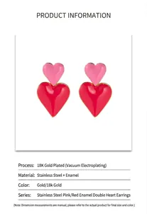 Specifiche dimensionali per orecchini a doppio cuore in smalto rosa e oro 18k