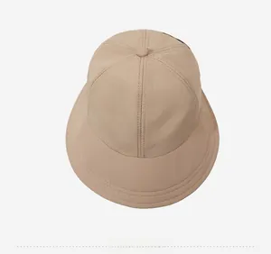 Top down view of khaki sun hat showing fine stitching detail and durable fabric