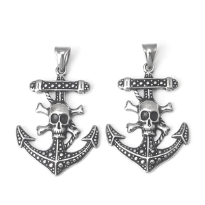 Pendentif vintage en acier inoxydable avec crâne et ancre pour hommes en argent