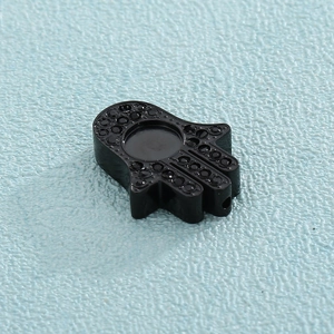 Black Hamsa Hand charm in stainless steel with micro-pave texture and vertical hole