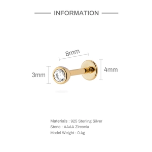 Detailed size specifications for 925 sterling silver gold stud earring with cubic zirconia