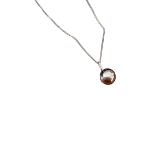 Titanium steel necklace with a single round brown pearl pendant on a silver chain