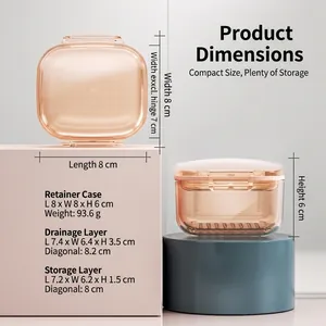 Three-layer orthodontic retainer case with soaking basket and pink storage layers