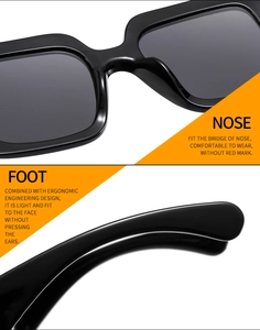 Detail of nose pads and ergonomic temples of black oversized square sunglasses