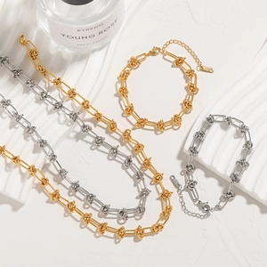 Hip hop punk style thorn knot chain necklace and bracelet set in gold and silver finish